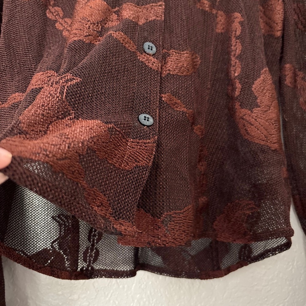 VTG 90s Harley-Davidson copper sheer mesh button down with logo detail. - Picture 4 of 7